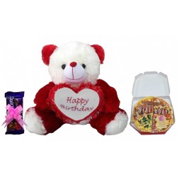 Happy Birthday Teddy With Pizza Themed Greeting Card & Dairy Milk Chocolate