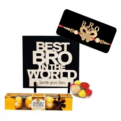 Bro Rakhi for Brother with Showpiece Gift, Chocolate and Roli Chawal Chopra