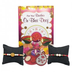Bhai Dooj Gift for Brother - Bhai Dooj Greeting Card & Designer Thread with Roli Chawal Chopra-Bhai Dooj Gift Set