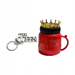Queen Printed And Crown Cover Ceramic Coffee Mug With The Queen Key Chain