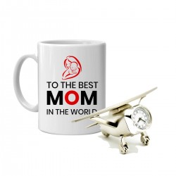 Mother’s Day for Working Mother - Printed Coffee Mug & Metal Table Clock Of Airplane Theme - Mother-Mummy-Maa-Mom-Mommy-Mothers Day-Birthday