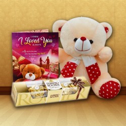 Valentine Day Gift-Soft Teddy Bear-Ferrero Rocher Chocolate-Love Greeting Card-Love Gift For Wife-Husband-Girlfriend-Boyfriend-Friends-Girls-Boys