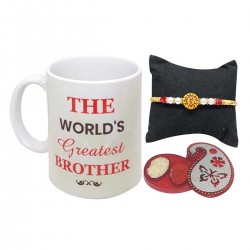 Bhai Dooj Gift for Brother - Coffee Mug, Roli Chawal Pack & Designer Thread-Bhai Dooj Gift Set
