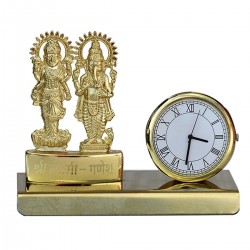 Metal Laxmi Ganesha Idol with Clock Showpiece Gift Set