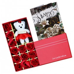 Apology / Sorry Gift for Boyfriend, Girlfriend - Sorry Card, Gift Box with Soft Toy and 12 Scented Red Roses