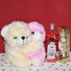 Best Love Gift - Couple Teddy Bear, Message Bottle/Jar and Chocolate - Valentine Day - Birthday - Anniversary Gift