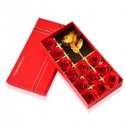 Love Gift for Boyfriend, Girlfriend - Gift Box with Golden Rose Flower and 12 Scented Red Roses