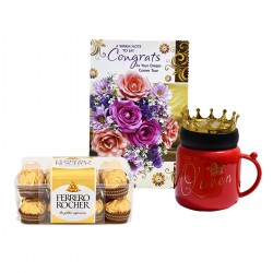 Congratulations Greeting Card With Queen Crown Coffee Mug And Chocolate Box