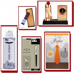 Combo Of Key chain - Metal Table Pen Stand With Analog Watch Of Cricket Theme - Neo Deo - Parker Pen & Greeting Card