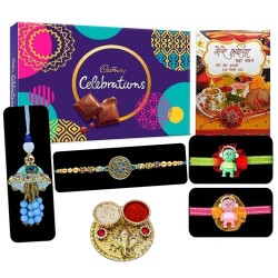 Designer Rakhi Combo For Bhaiya Bhabhi And Cartoon Rakhi For Kids With Celebration Chocolate Box
