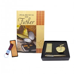 A Gold Plated Gift Box With Father's Greeting Card and Key Chain