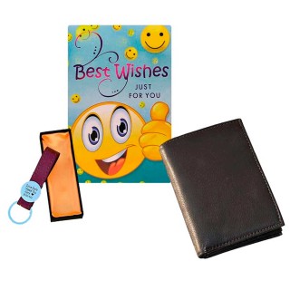 Useful Gift for Men - Best Wishes Card, Keychain and Leather Card Holder