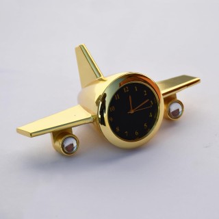 Golden Aeroplane Analog Clock Showpiece for Office Desk and Study Table