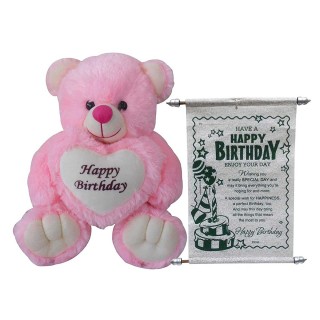 Happy Birthday Soft Teddy Bear & Birthday Wishes Scroll Card