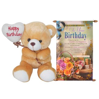 Happy Birthday Teddy Bear & Birthday Wishes Scroll Card