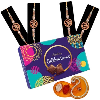 Set of 4 Om Rakhi for Brother with Chocolate Celebration Pack