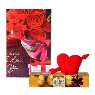 Love Greeting Card With Heart Light Showpiece And Chocolate