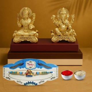 Rakhi Gift Combo for Brother with Ganesh Ji Rakhi, Lakshmi Ganesha Idol & Roli Chawal