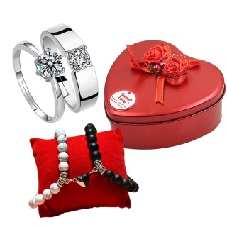 Valentine Day Gift for Couples - Couple Ring Set, Couple Magnet Bracelet, Love Gift Box - Birthday - Anniversary Gift