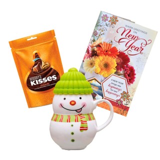 New Year Gift for Kids, Children - Chocolate with Ceramic Snowman Mug and Greeting Card