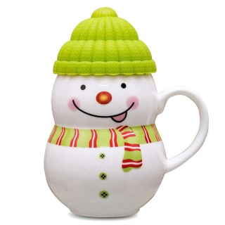 Ceramic Snowman Cup/Mug with Silicon Lid - Gift for Kids-Babies-Children-Girls