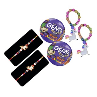 Pack of 2 Unicorn Rakhi for Kids with Chocolates and Bracelets