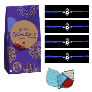 Bhai Dooj Gift Pack for Brother - Evil Eye Stone Thread Pack of 4 - Chocolate Box