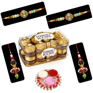 Stone Rakhi for Beloved Brother and Lumba Rakhi for Bhabhi with Chocolate Pack