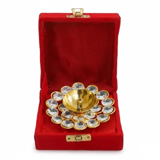 Crystal Flower Diya Set with Gift Box | Return Gift for Marriage, Pooja