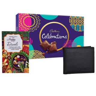 Diwali Gift for Men - Set of Chocolate Box with Diwali Greeting Card and Premium Quality Wallet