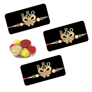 Stylish Rakhi for Younger Brother Set of 3 with Tilak Set