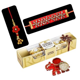 Rakhi for Bhaiya Bhabhi with Roli Chawal and Chocolate Pack