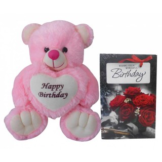 Happy Birthday Soft Teddy Bear & Birthday Wishes Greeting Card