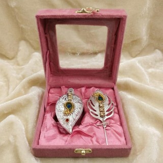 German Silver Plated Tilak Set with Stick Velvet Gift Box for Pooja, Wedding Return Gift
