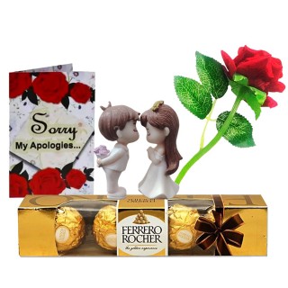 Sorry Gift for Girlfriend, Boyfriend - Apology Greeting Card, Couple Showpiece, Red Rose Flower, Chocolate Box