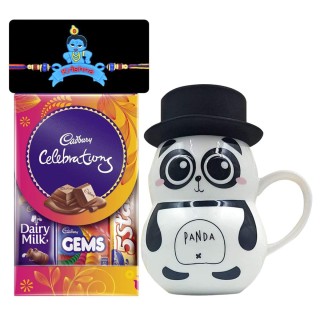 Kids Rakhi with Gift - Krishna Rakhi with Panda Coffee Mug & Chocolate Box