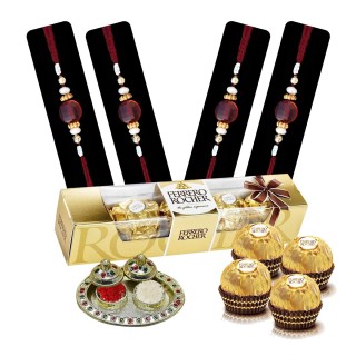 Bhai Dooj Tikka Set for Brother - Set of 4 Thread with Chocolate Box with Tilak Set