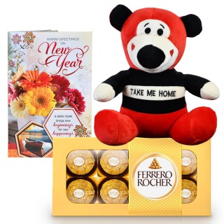 Happy New Year Gift for Girls, Kids - Chocolate with Greeting Card and Teddy Bear