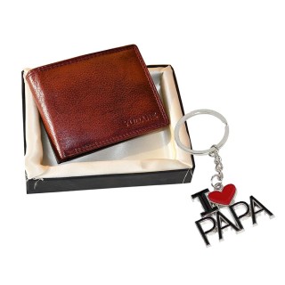 Best Gift for Father - Leather Men's Wallet and I Love Papa Keychain