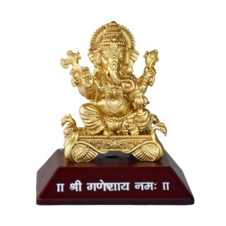 Metal Golden Ganesha Idol for Car Dashboard and Home Decor - Good Luck Gift