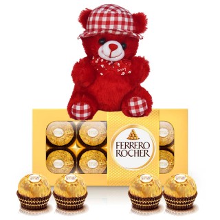 Chocolate Gift for Kids & Girls - Chocolate Box and Red Teddy Bear with Cap