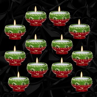Diwali Decoration Candles for Home Decoration - Handmade Wooden Diya/Deepak (Pack of 12)