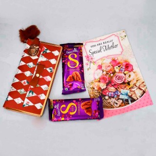 Best Gift for Mother - Greeting Card, Hand Wallet and 2 Silk Chocolate