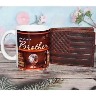 Gift for Brother - Ceramic Coffee Mug and Genuine Leather Men's Wallet - Useful Gift