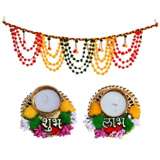 Woolen Handmade Toran for Main Door Entrance and Shubh Laabh Candle for Home-Temple-(3.3 Feet)