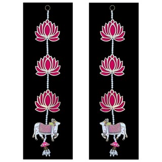 Lotus with Cow Wall Hanging for Entrance Door & Pooja Room Decoration (23 Inch)