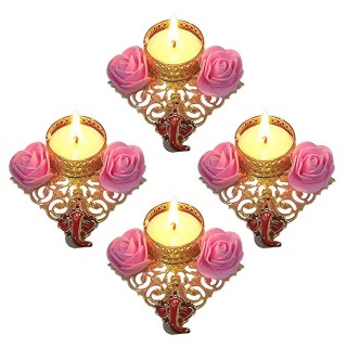 Designer Ganesha Tea Light Candle Holder with Pack of 4 & 6 Candles