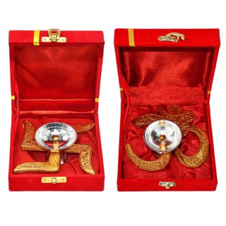 Swastik & Om Diya with Velvet Gift Box for Pooja Return Gifts