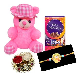 Toy Rakhi for Kids with Teddy Bear Toy, Chocolate Box and Roli Chawal Chopra
