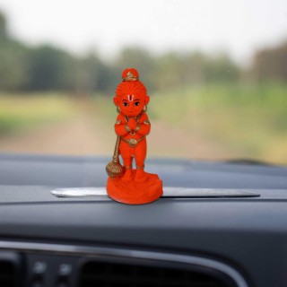 Orange Bal Hanuman Idol for Car Dashboard, Home Decor
